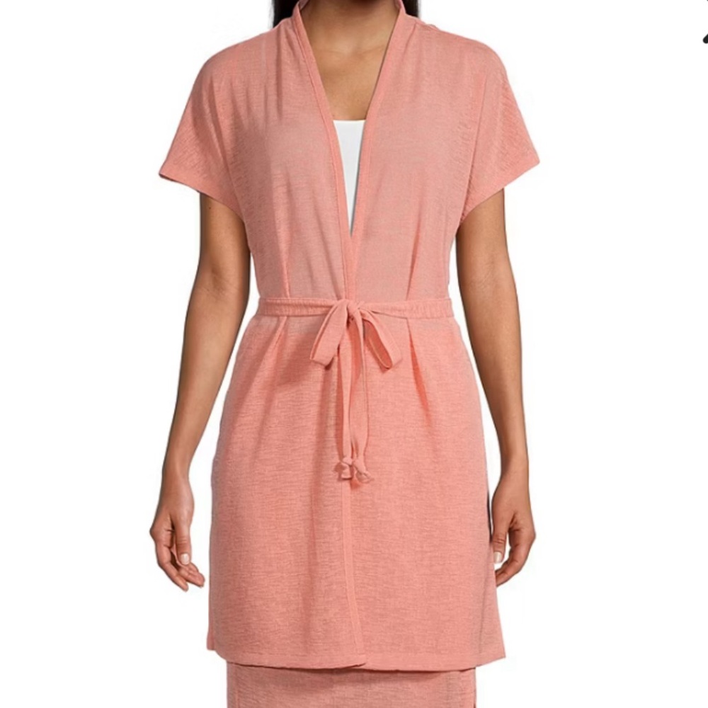 Cardigan Women's Lightweight Short Sleeve Sweater With Belt Coral XXL